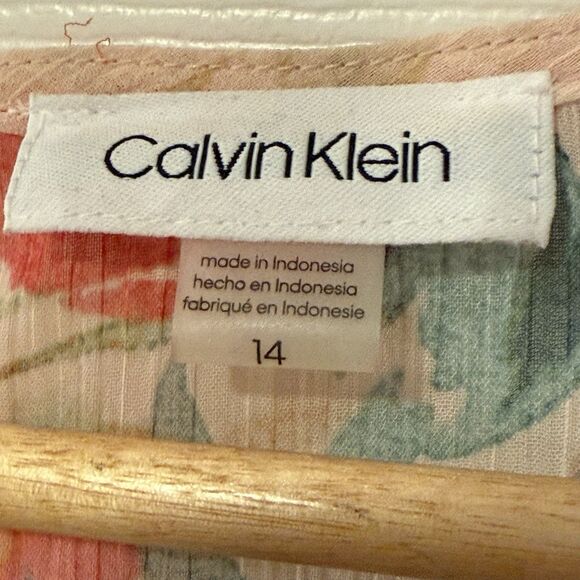 Calvin Klein Floral Chiffon High Low Dress Pink Multi Size 14 Excellent - Picture 6 of 9